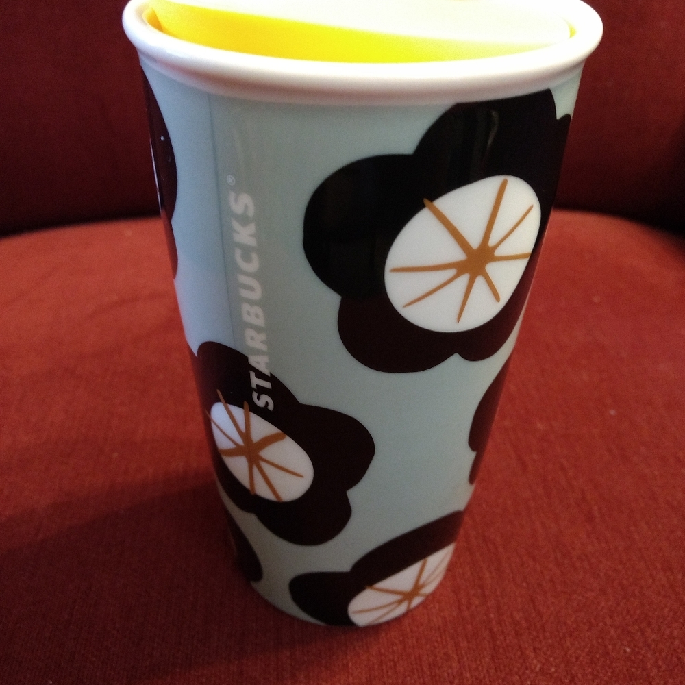 Starbucks Ceramic Coffee Travis Tumbler Yellow Lid Mint Green